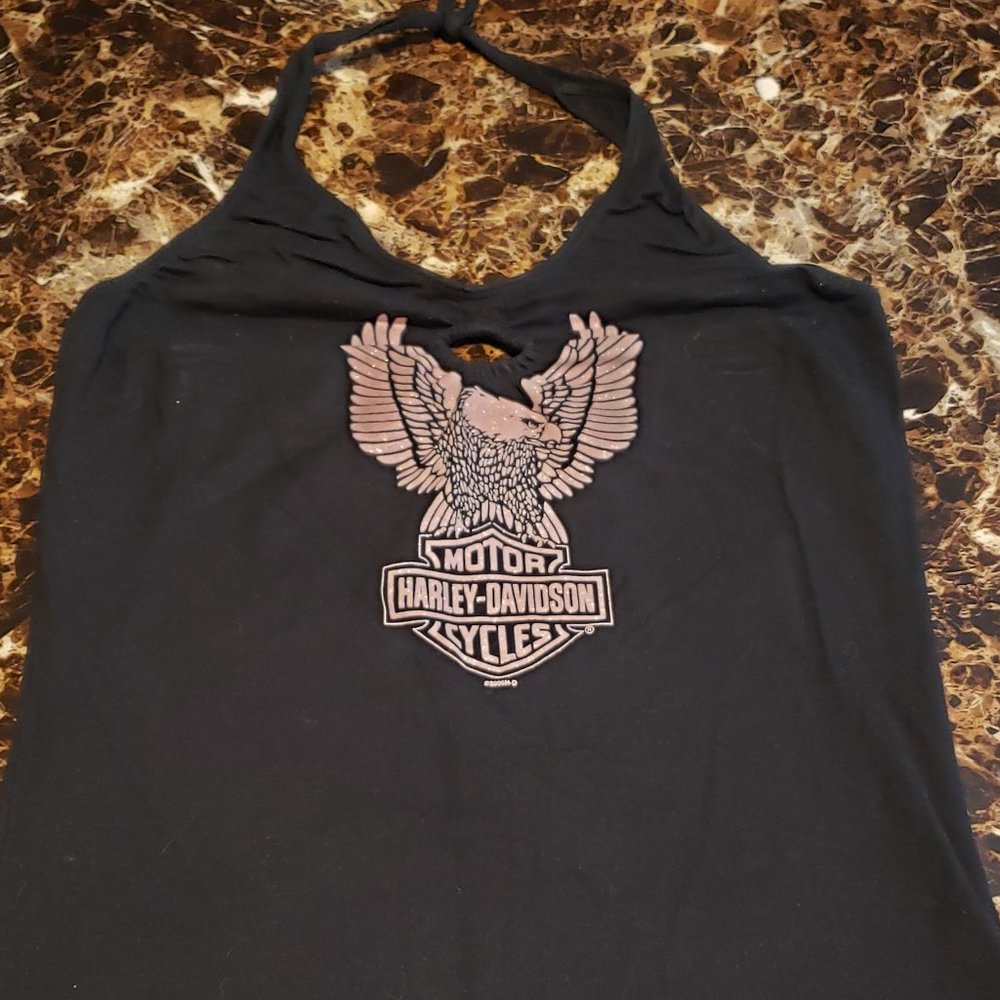 Harley-Davidson Black/Pink tie around the neck tank top